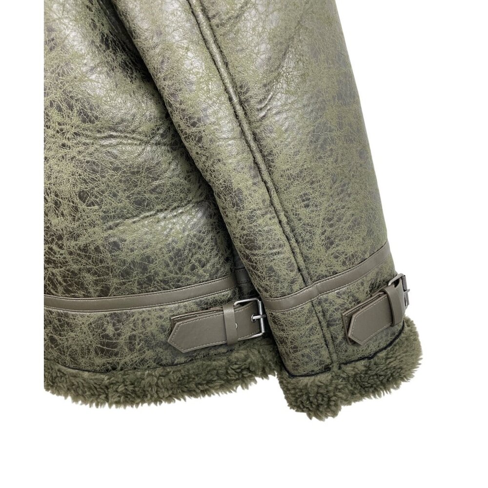 American Eagle Womens Olive Green Oversized Shearling Biker Jacket Size MEDIUM - Picture 7 of 10